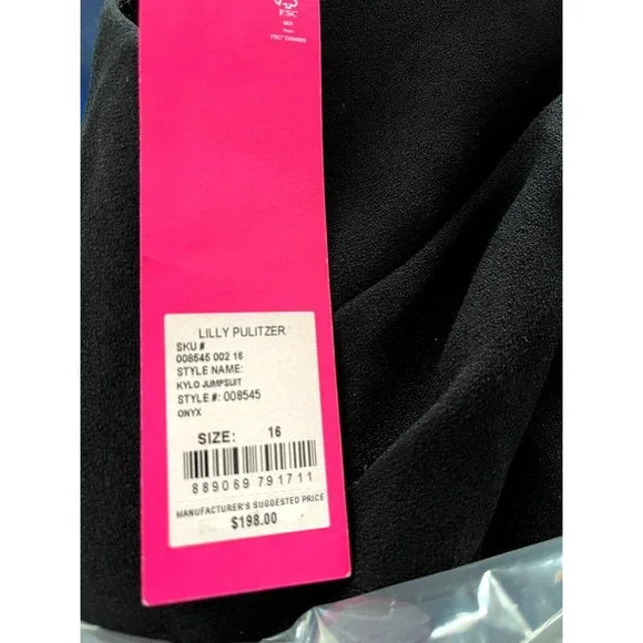 Lilly Pulitzer Womens Kylo Jumpsuit Onyx Black MISSING BELT Wide Leg Sz 16 $198 - Picture 3 of 13